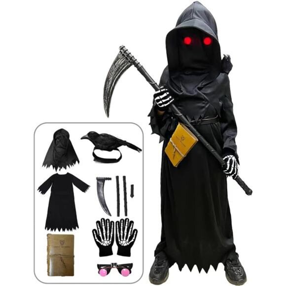 Halloween Costumes for Boys Grim‎ Reaper Costume Kids Set Scary Ghost Cospla - Picture 1 of 6